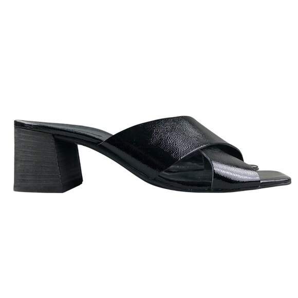 Paul Green Size UK 8 (10.5) Black Leather Open Square Toe Slip On Heeled Sandals - Picture 1 of 15
